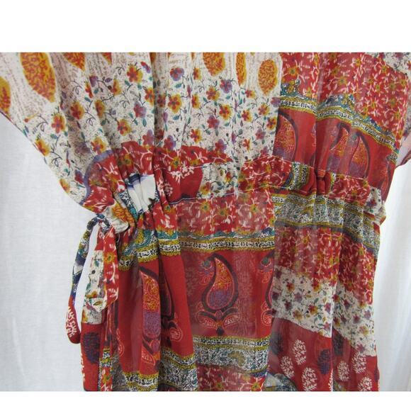 Lush Medium Semi Sheer Multi Print Top Paisley Stripes Adjustable Swim Coverup - Picture 10 of 11